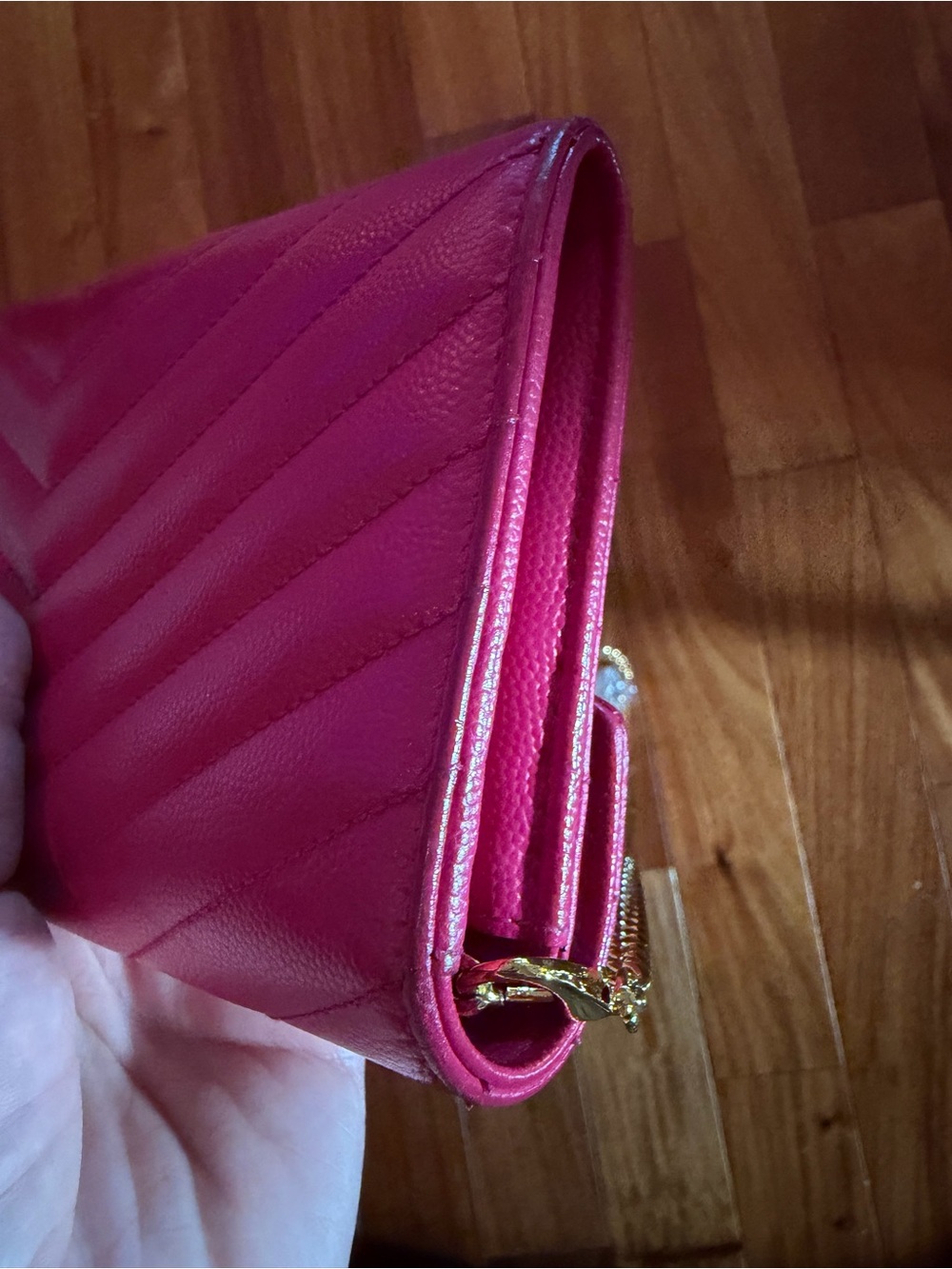 YSL Hot Pink Clutch with gold chain - Picture 8 of 13